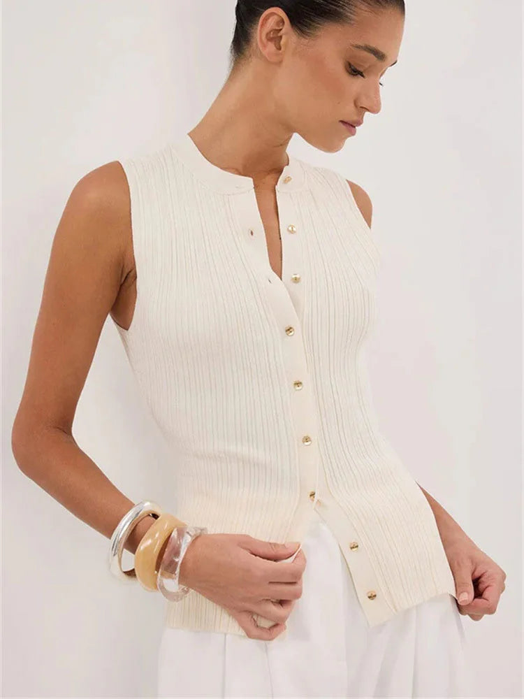 Tossy Summer Knitwear Ribbed Cardigan Top Female Sleeveless Solid Fashion Patchwork Y2k Cropped Top Women's Knit Cardigan Coat - Matrix Studios