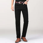 Men's Jeans Pure White Fashion Elastic Slim Youth Slimming Straight Leg Male Pants Business Casual Middle Age High End Trousers - Matrix Studios
