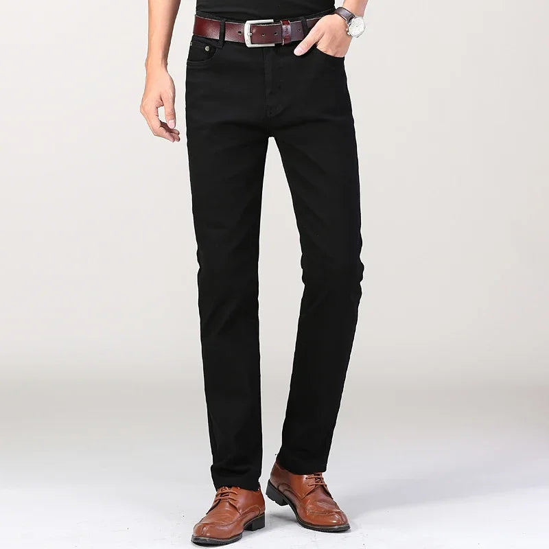 Men's Jeans Pure White Fashion Elastic Slim Youth Slimming Straight Leg Male Pants Business Casual Middle Age High End Trousers - Matrix Studios