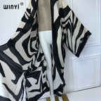 WINYI Kimono Zebra Print Cardigan Abaya Dubai Luxury Elegant Beach Outfits Long Coat Women Sexy Cotton Feeling Dress Kaftan - Matrix Studios