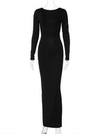 Hugcitar Spring Elegant Long Sleeve Backless Solid Cuched Sexy Bodycon Maxi Prom Dress Women Outfit Evening Party Festival Y2K - Matrix-studios.com