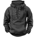 Men's Retro-Style Lace-Up Hooded Sweatshirt Loose-Fitting Long-Sleeved Pullover Pure Color Design for Autumn Winter Hoodie - Matrix Studios