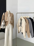 Y2k Elegant Casual Knitted Chic Jumpers Double Zipper Pockets Tender Cardigans Women Sweet Loose Stand Neck Sweaters Japanese - Matrix Studios