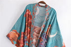 Boho Queens Women Star Floral Print Bat Sleeve Beach Bohemian Kimono Dresses Robe Ladies V Neck Summer Bikini Cover-up - Matrix Studios