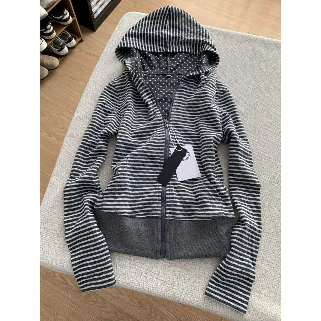 Vintage Coat Zipper Slim Y2k 2000s Womens Goth Punk Streetwear Polo Jacket Sweatshirt Basics Hoodie Autumn Winter Fashion Grunge - Matrix Studios
