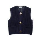 Women Fashion Sleeveless Coarse Needle Knitting Vest Sweater Female Chic Big Pockets Patch Buttons Cardigan Waistcoat Tops - Matrix Studios