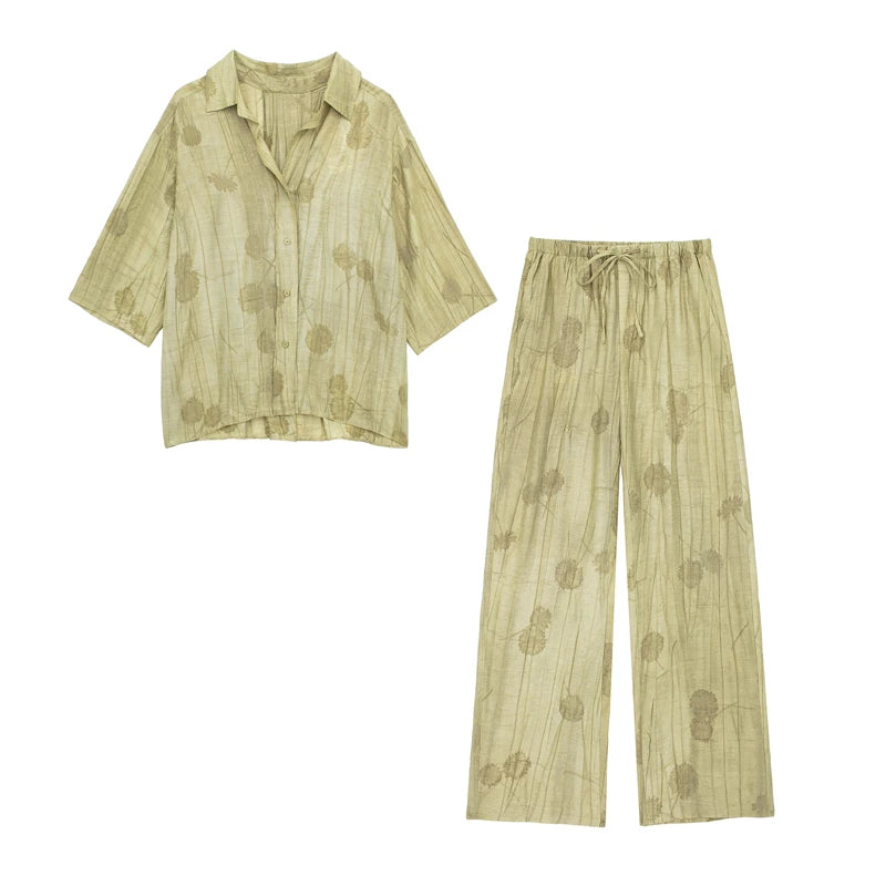 Women's Set 2024 New Fashion Spring Jacquard Loose Ladies Shirt Summer Women Pants Casual Chic Print Set for Women - Matrix-studios.com