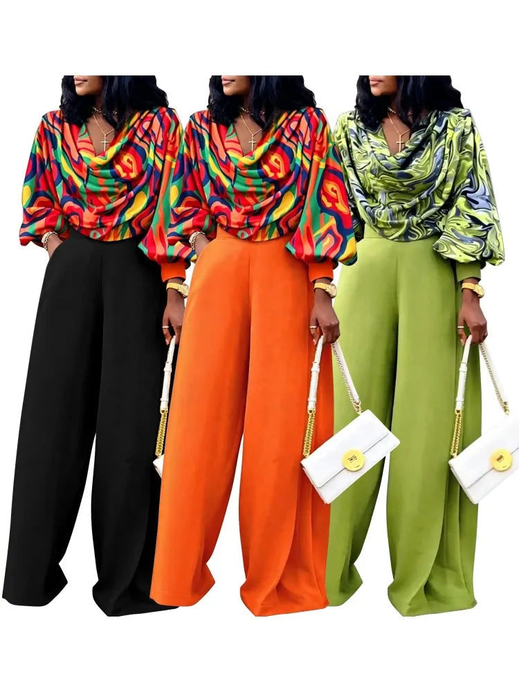 2 Piece Women Sets New Arrival Plus Size Summer Autumn Matching Sets Print Top And Pants Suits Outfits Oversized Clothing - Matrix-studios.com