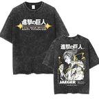 Anime Attack on Titan Vintage Washed Print T-shirt Mikasa Ackerman Eren Jaeger Wings of Freedom Logo Mens Summer Cotton T-shirts - Matrix Studios