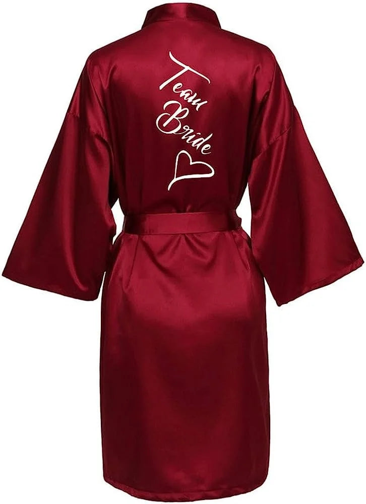 Women Silk Satin Short Night Printing Robe Kimono Robe Fashion Bath Robe Sexy Bathrobe Femme Wedding Bride Bridesmaid M024