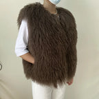Women's Luxurious Fluffy Warm Mongolian Sheepskin Short Vest Coat Spring Autumn Sexy Wool Outerwear New Collection - Matrix Studios