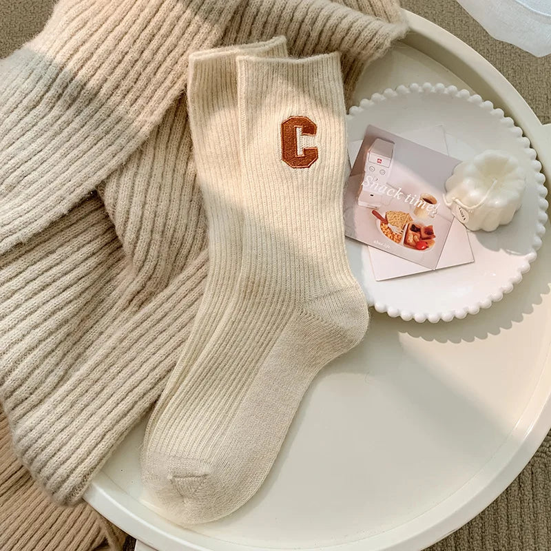 Luxury Women Wool Socks Warm Winter Thick Cashmere Casual Japanese Fashion Solid Color Comfortable Home Sock Long High Quality - Matrix Studios