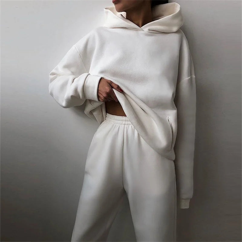 Women's Tracksuit Suit Autumn Fashion Warm Hoodie Sweatshirts Two Pieces Oversized Solid Casual Hoody Pullovers Long Pant Sets - Matrix-studios.com