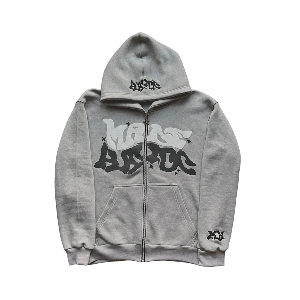 Zipper hooded sweatshirt with retro American letters suitable for men and women wearing Y2K jacket autumn/winter cardigan - Matrix Studios