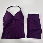 No Logo 2 Pieces Sports Set Women Backless Tank Tops High Waist Scrunch Seamless Shorts Gym Set Sportswear Workout Set Yoga - Matrix-studios.com