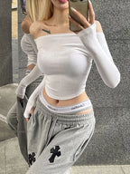 Sexy Slash Neck T Shirt Women Cotton Long Sleeves Cropped Tee Shirt Femme Slim T-shirt Female Black White Tops 2026 - Matrix-studios.com