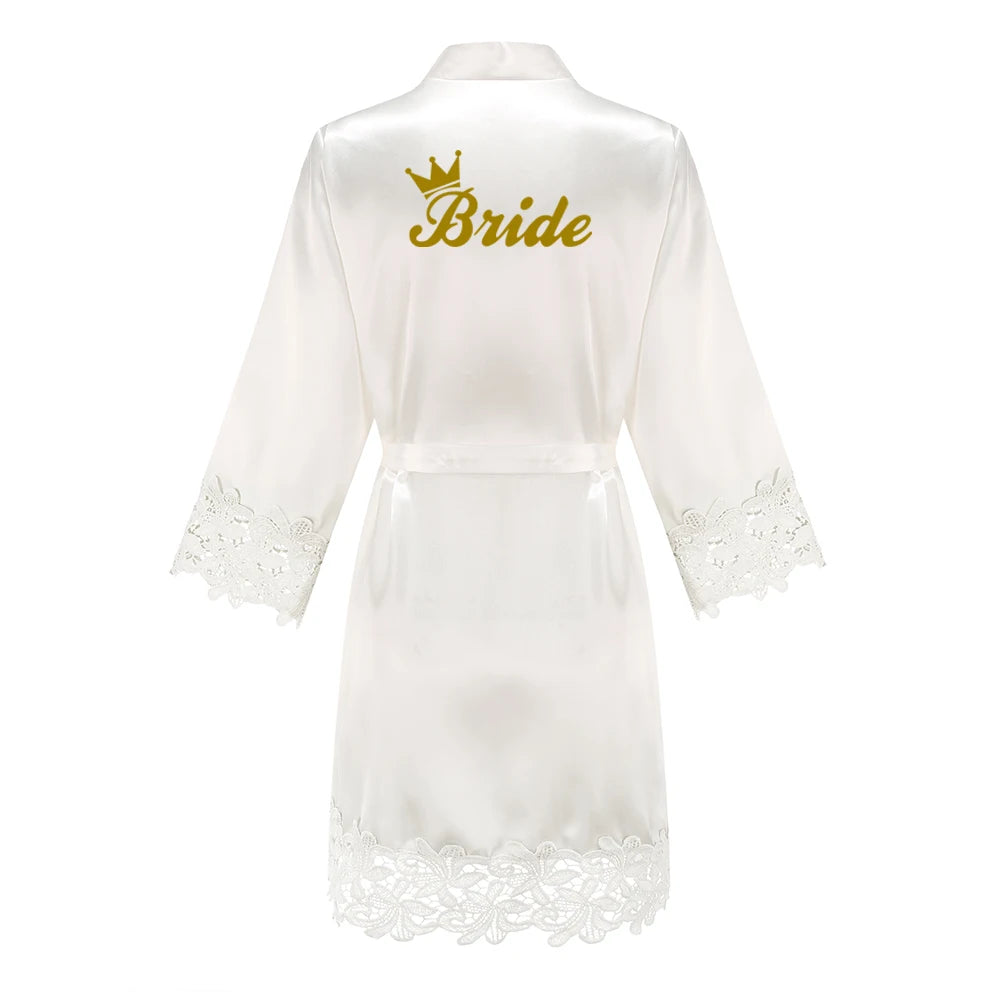 Bridesmaid Robes Rose Gold Bride Robe Wedding Bridesmaid Gift Satin Lace Robe Bridal Dressing Gown Bachelorette Party Pajamas - Matrix-studios.com