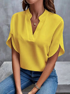 Summer Elegant Women's Blouse New V-neck Short Sleeve Solid Color Loose Shirt Casual White Tops Office Lady Blouses - Matrix-studios.com