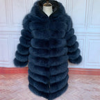 QUEENTINA Hood Fur Coat Women Real Fox Long New Luxury Female Natural Leather Jacket Warm Thick Long Winter Fur Vest Waistcoat - Matrix Studios