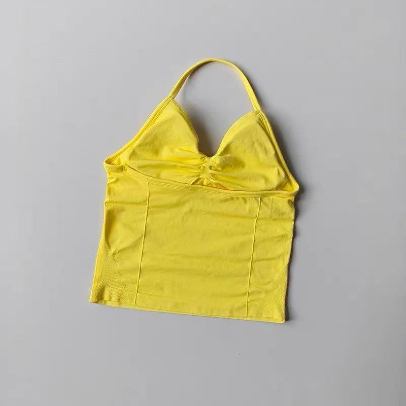 Sexy Halter Neck Beautiful Back High Waist Peach Sports Bras Shorts Suit Pilates Gathering Yoga Vest Training Fitness Bra Sets - Matrix-studios.com
