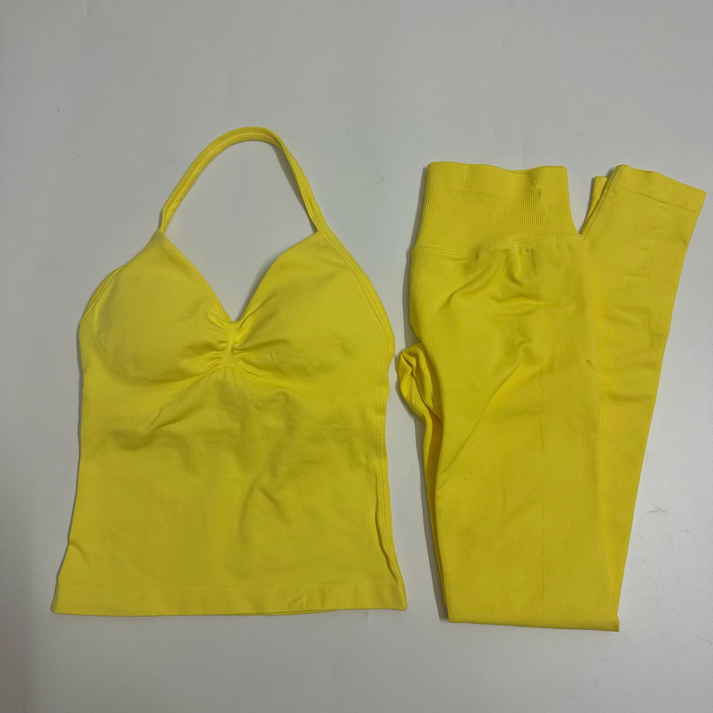 2 Pieces Set Yoga Leggings Set Women Backless Tank Tops High Waist Scrunch Gym Suit Fitness Clothes Outfit Yoga Set - Matrix-studios.com