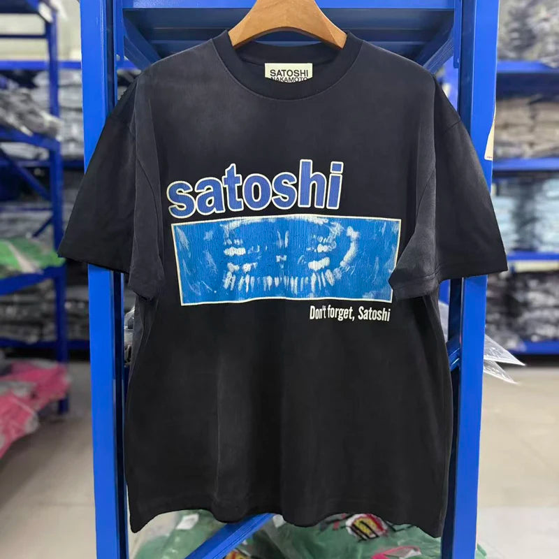 American Style Street Fashion Brand Satoshi Nakamoto Tops New Summer Men's Women's Glittering Rhinestones Short Sleeved - Matrix-studios.com