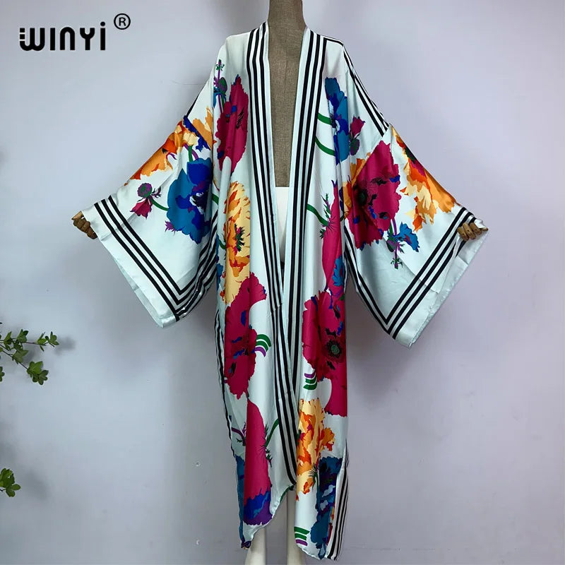 WINYI Kimono Summer New Print Boho Kaftans for Woman Cover-up Elegant Cardigan Sexy Holiday Maxi Beach Wear Swimsuit Party Dress - Matrix Studios