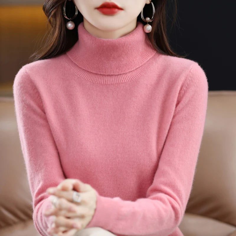 100% Merino Wool Cashmere Sweater Women Knitted Sweater Turtleneck Long Sleeve Pullovers Autumn Winter Clothing Warm Jumper Tops - Matrix Studios