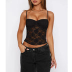 Women's Summer Lace Cami Tops Sleeveless Ruched Front Solid Color Camisole Slim Fit Tank Tops - Matrix-studios.com