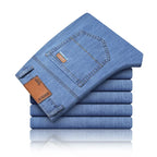 New Ice Silk Thin Denim Jeans For Men Blue Straight Stretch Cotton Pants Business Casual Lightweight Trousers Spring Summer - Matrix Studios