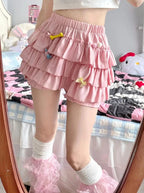 Y2K Sweet Ruffles Mini Skirt Women Kawaii Lolita Bow A Line Skirts Harajuku Japanese High Waist Pink White Ball Gown Skirt - Matrix-studios.com