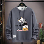 Spring Men's Sweatshirt Japan Cartoon Cats Printed Long Sleeve T-shirt Fashion Men's Clothing Khaki O Neck Harajuku Top 2024 New - Matrix Studios