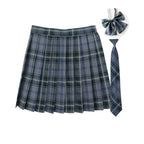 Women Summer Plaid Pleated Skirt With Necktie Bowtie Korean Jk Skirt Uniform Japanese School Preppy A Line Mini Skirts - Matrix-studios.com