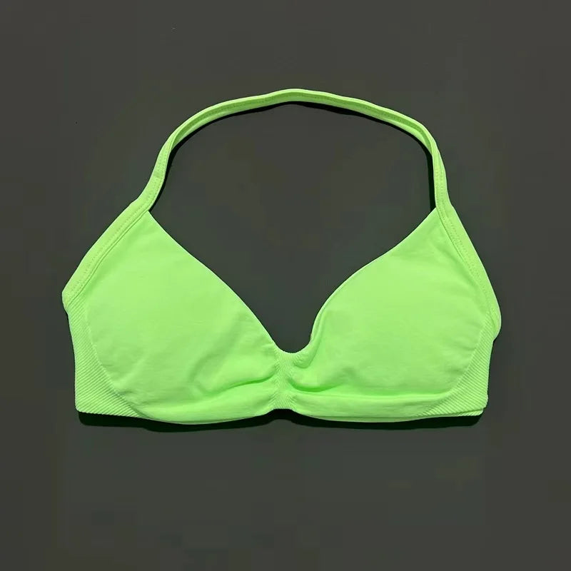 HISTELLO Strappy Bra Gym Top Women High Support Thin Strap Halter Sports Seamless Bras Scrunch Push-up Workout Yoga Tank Tops - Matrix Studios