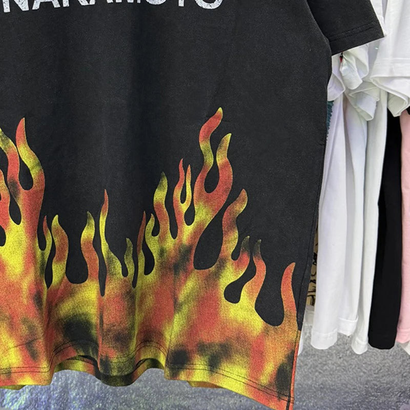 Hiphop Street Flame Print Fading Classic Letter Black Satoshi Nakamoto Tshirts Round Neck Short Sleeve Summer Men Women Top Tee - Matrix-studios.com