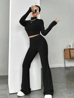Stand Collar Navel T-shirt and Trumpet pants - Matrix-studios.com