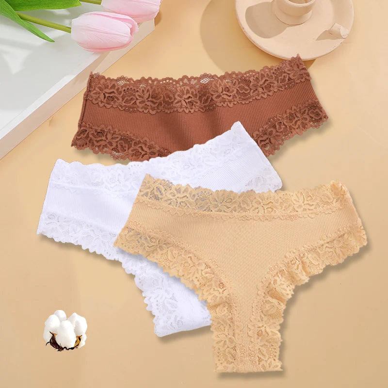 3PCS/Set Women Sexy Lace Panties Cotton Seamless Brazilian Panties Female Sexy Low Rise Soft Underwear G-String Lingerie S-XL - Matrix Studios