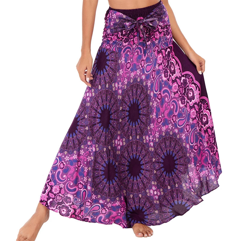 Boho Skirts Women Rayon Beach Long Dress Summer Bohemian Jupe Longue Femme Elastic Waist Print Floral Bandage Halter Hippie - Matrix Studios