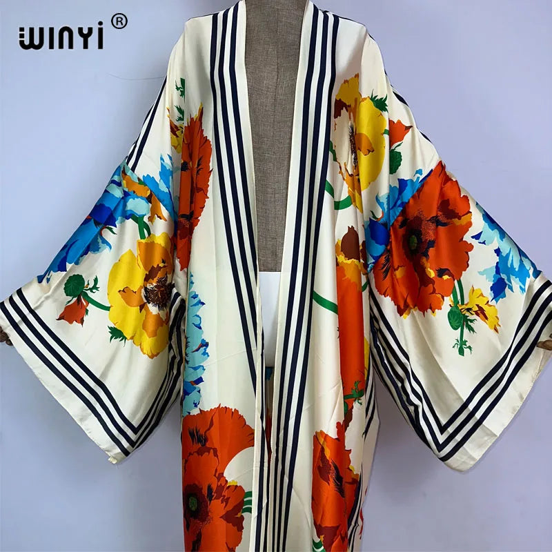 WINYI Kimono Summer New Print Boho Kaftans for Woman Cover-up Elegant Cardigan Sexy Holiday Maxi Beach Wear Swimsuit Party Dress - Matrix Studios