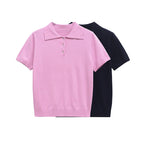YENKYE New 2025 Women Basic Jersey Polo Collar T Shirt Short Sleeve Front Button Rib Trim Tees Spring Summer Crop Top - Matrix-studios.com