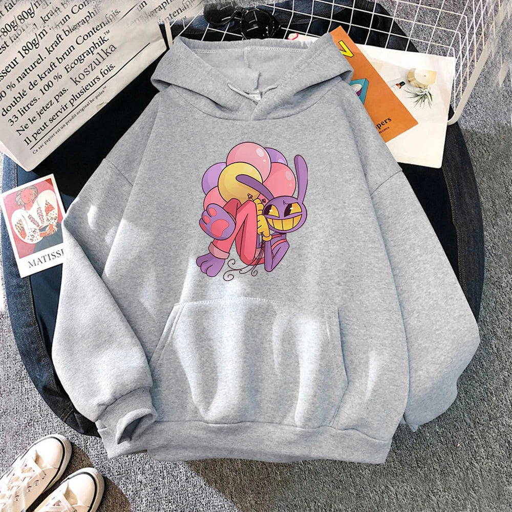 Digital Circus Jax Hoodie Fashion Women Aesthetic Graphic Kawaii Rabbit Hug Balloons Hoodies Unisex Cartoon Pullover Sweatshirts - Matrix Studios