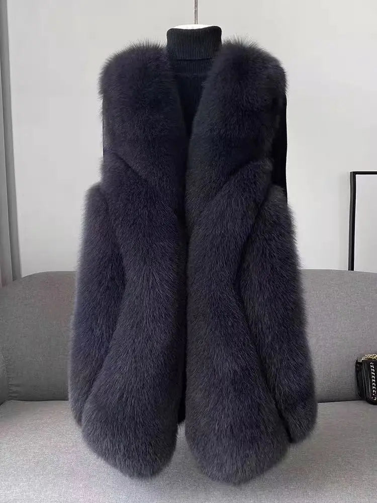 2025 Women Autumn Winter New Imitation Fox Fur Vest Jacket Female Mid-Length Vest Women Grace Fashion Young Coat - Matrix Studios