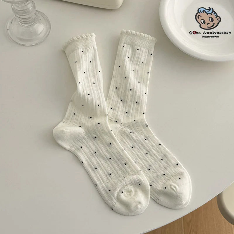 Summer Thin Polka Dot Women Socks Retro Harajuku Cotton Crew Socks Women Girl Fashion Soft Comfortable Japanese Kawaii Cute Sox - Matrix Studios
