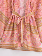 Boho Queens Multi Floral Print Sashes Short Kimono Women Bohemian V Neck Batwing Sleeves Rayon Robe Beach Bikini Cover-up - Matrix Studios
