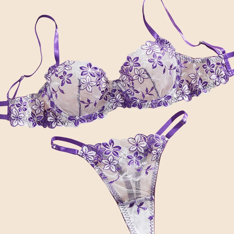 Sexy Female Lingerie Ultra Thin Bra Set Romantic Underwear Beautiful Embroidery Lace Lingerie Translucent Underwear Erotic Sets - Matrix-studios.com