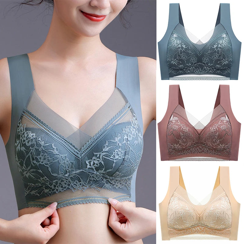 FallSweet Seamless Ice Silk Push Up Bra for Women Wireless Lace Bralette Plus Size Brassiere Summer Comfort Underwear Lingerie - Matrix Studios