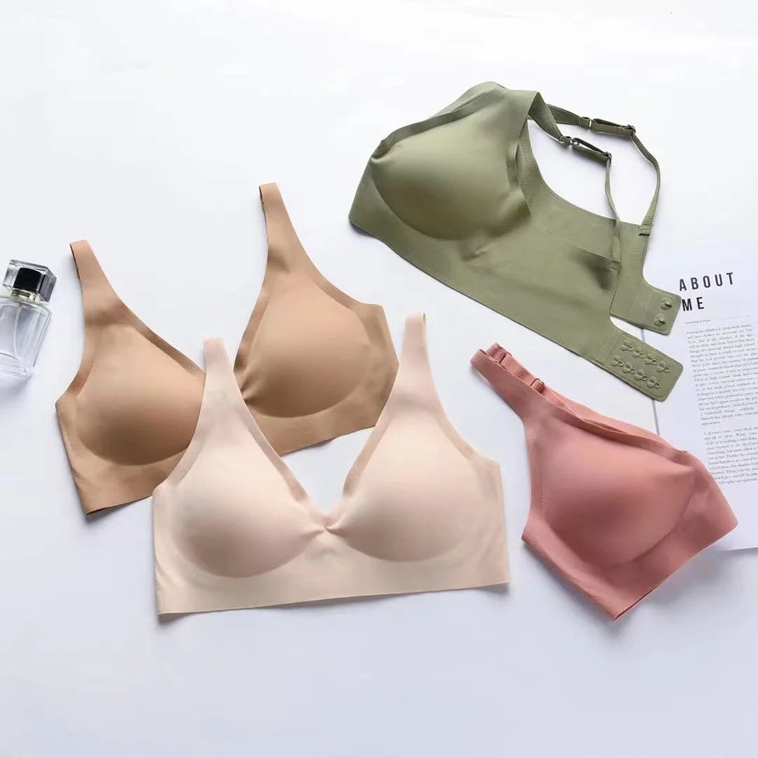 Soft Support Jelly Glue French Deep V Underwear Women's No Steel Ring Small Chest Gathered Comfortable Adjustment Seamless Bra - Matrix Studios