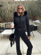 Fashion Hooded Ski Jumpsuit Women Faux Fur Patchwork Zippers Pocket With Belt High Wait Skiing Jumpsuits 2026 Winter Romper Lady - Matrix Studios
