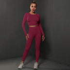 2Pcs Women Sets Energy Seamless Gym Suits Bubble Butt Sports Pants+Long Sleeve Shirts Push Up Running Sets Tracksuits Tights Set - Matrix-studios.com