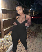 Women's solid color ribbed camisole back jumpsuit casual yoga jumpsuit - Matrix Studios